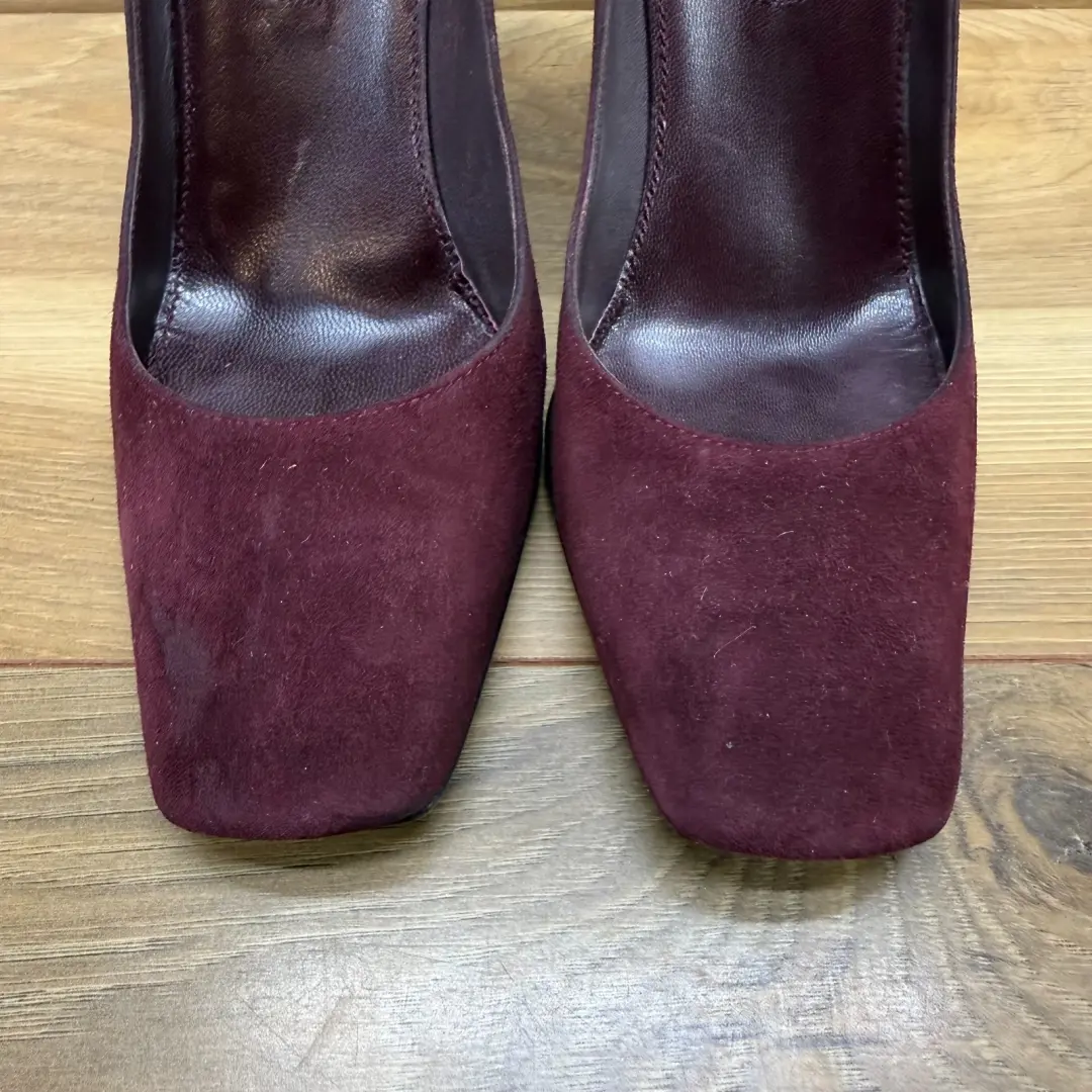 Sergio Rossi 麂皮绒楔形高跟鞋 8.5 EU 38.5 葡萄酒方头办公室极简主义者-