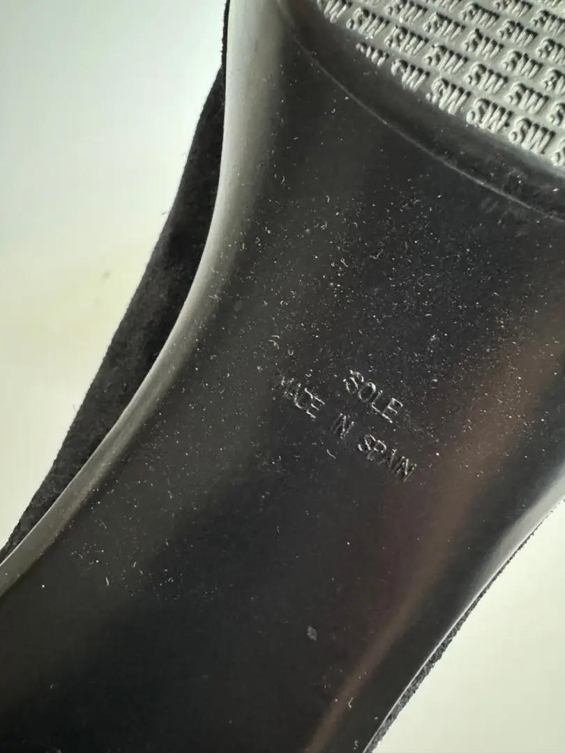 Stuart Weitzman 木屐 Y2K 拖鞋 8 码黑色麂皮绒耳钉金属扣银色 90 年代-