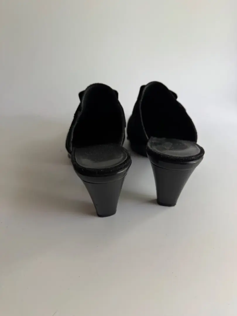 Stuart Weitzman 木屐 Y2K 拖鞋 8 码黑色麂皮绒耳钉金属扣银色 90 年代-