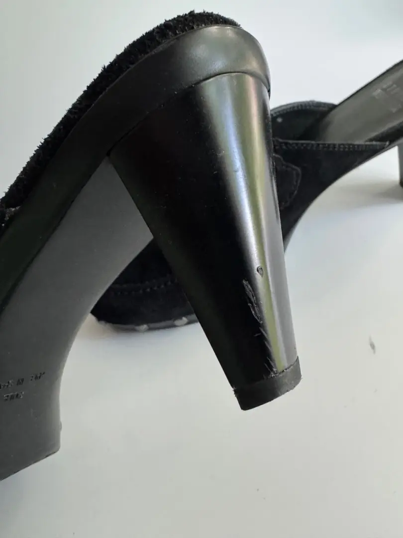 Stuart Weitzman 木屐 Y2K 拖鞋 8 码黑色麂皮绒耳钉金属扣银色 90 年代-