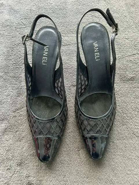 女士 Vaneli Madala 海军蓝网眼和漆皮露背高跟鞋,尺寸 8M-
