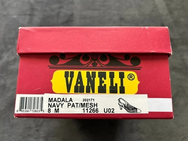 女士 Vaneli Madala 海军蓝网眼和漆皮露背高跟鞋,尺寸 8M-