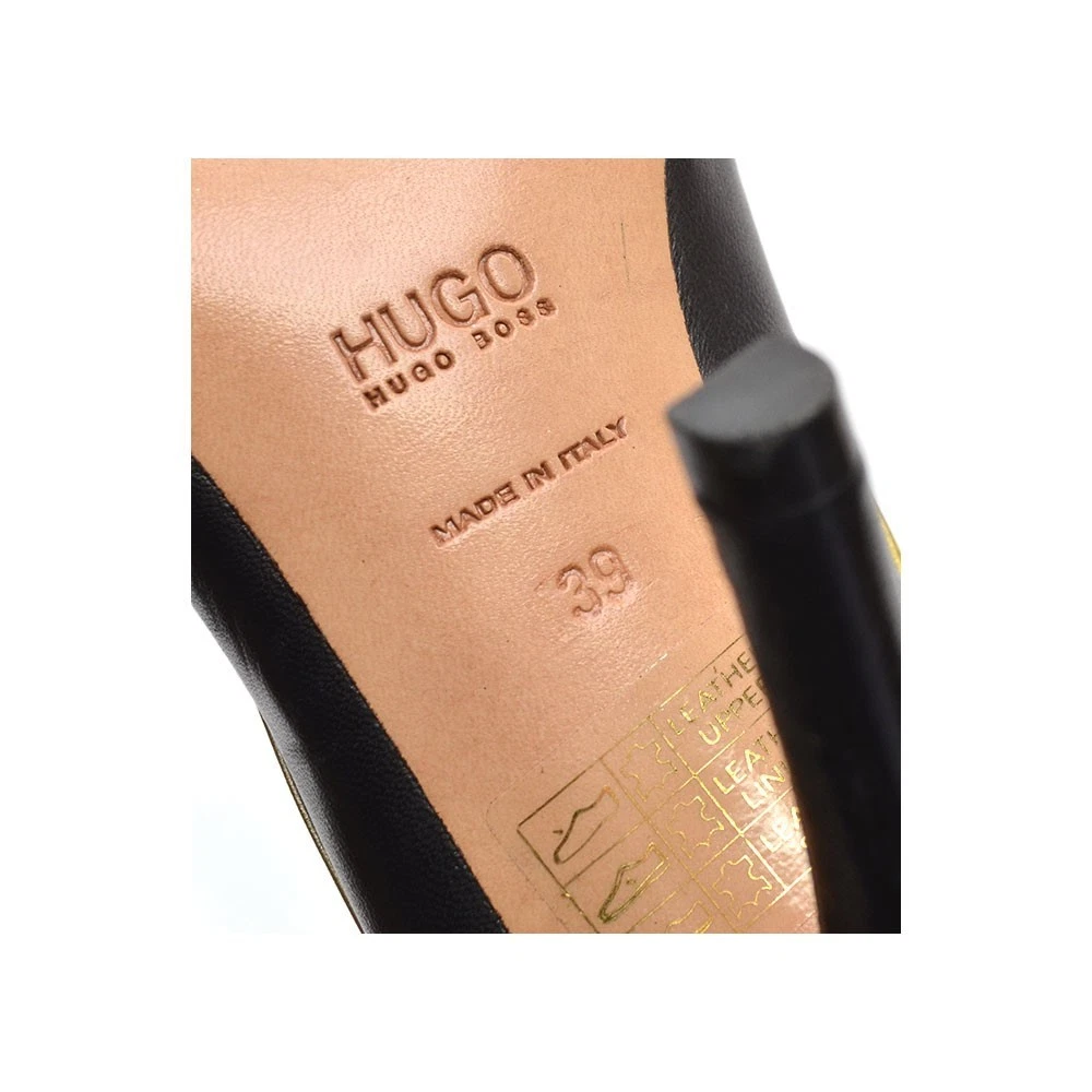 女士 Hugo Boss 金色装饰礼服高跟鞋 39 / 8.5 黑色皮革高跟鞋-