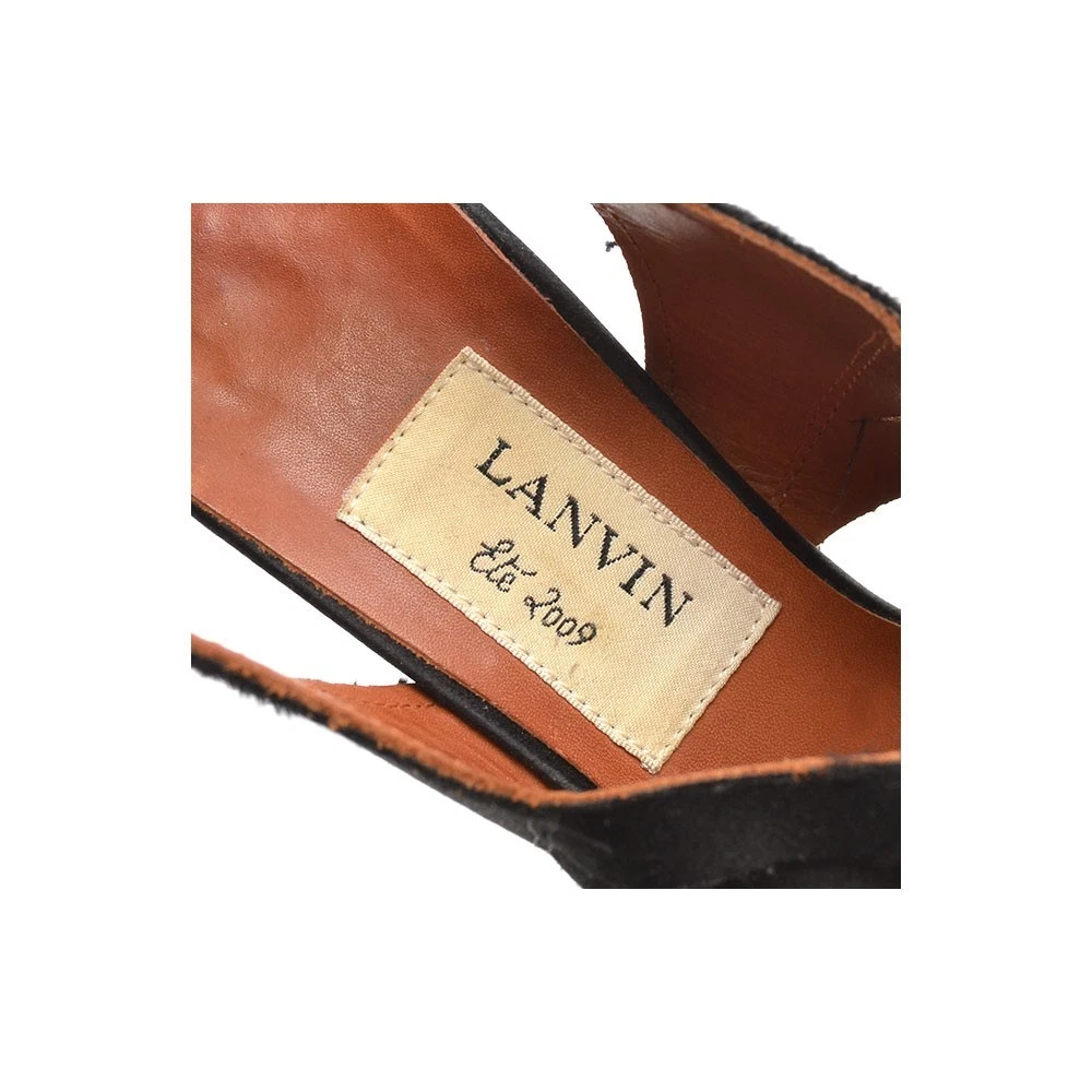 女士 Lanvin 绑带笼式露跟高跟鞋 37 / 7 黑色缎面高跟鞋-
