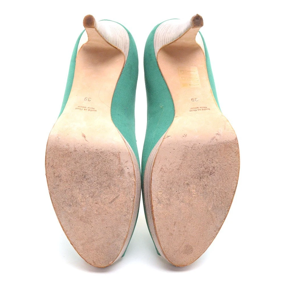 女士 Martin Clay $395 露趾厚底高跟鞋 39 / 8.5 绿色帆布鞋跟-