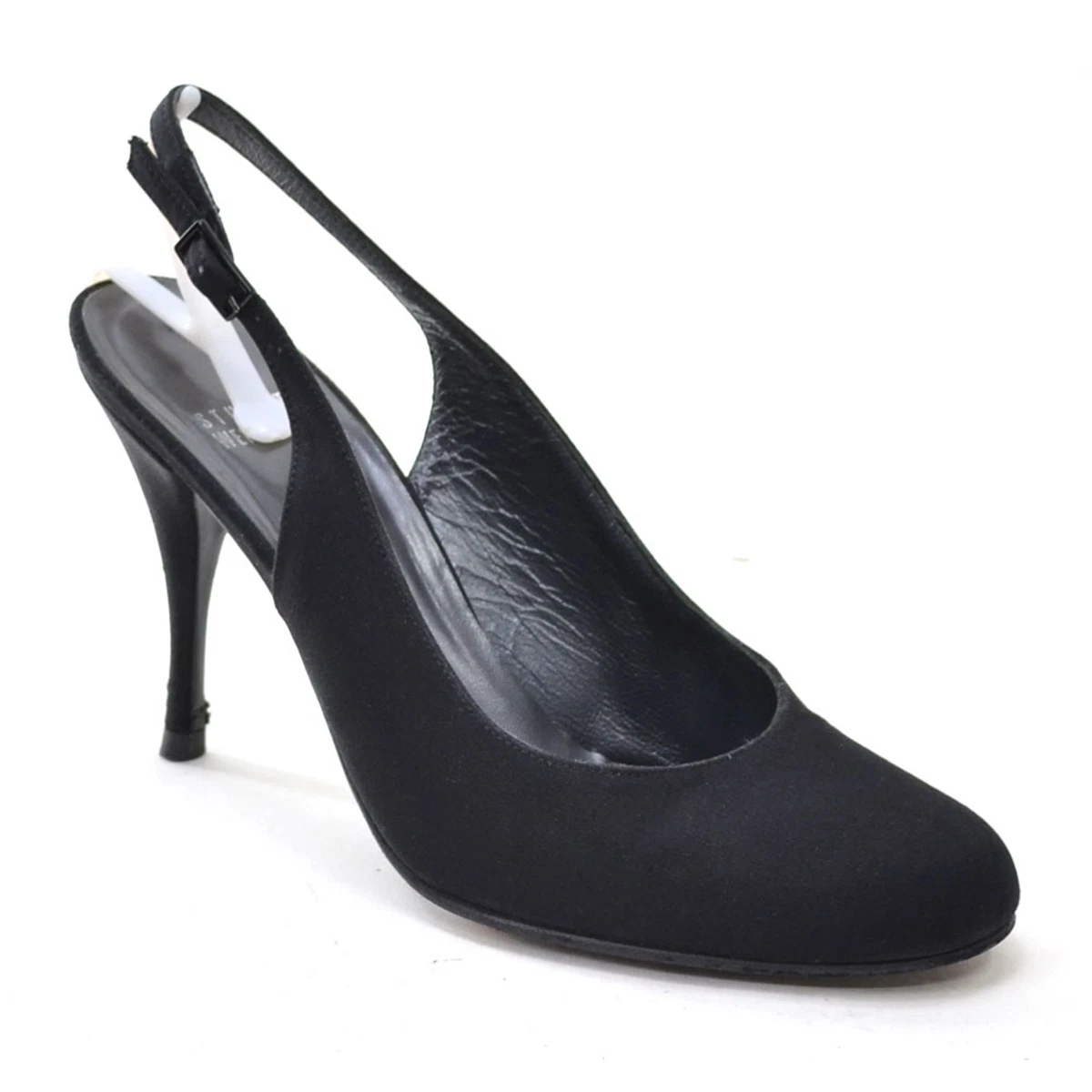 女士 Stuart Weitzman 露跟高跟鞋 7.5 M 黑色缎面圆头高跟鞋-