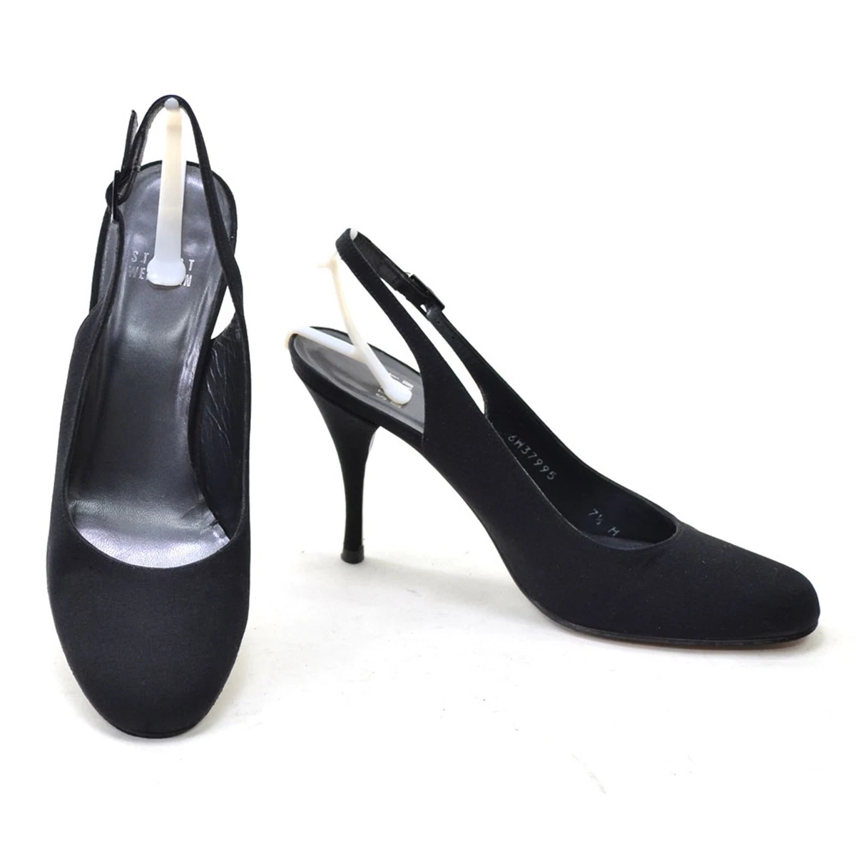 女士 Stuart Weitzman 露跟高跟鞋 7.5 M 黑色缎面圆头高跟鞋-