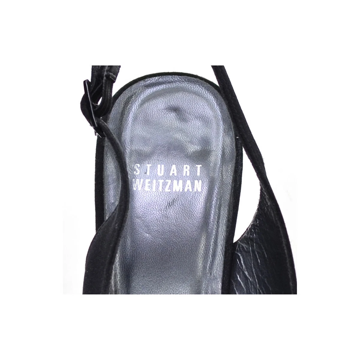 女士 Stuart Weitzman 露跟高跟鞋 7.5 M 黑色缎面圆头高跟鞋-