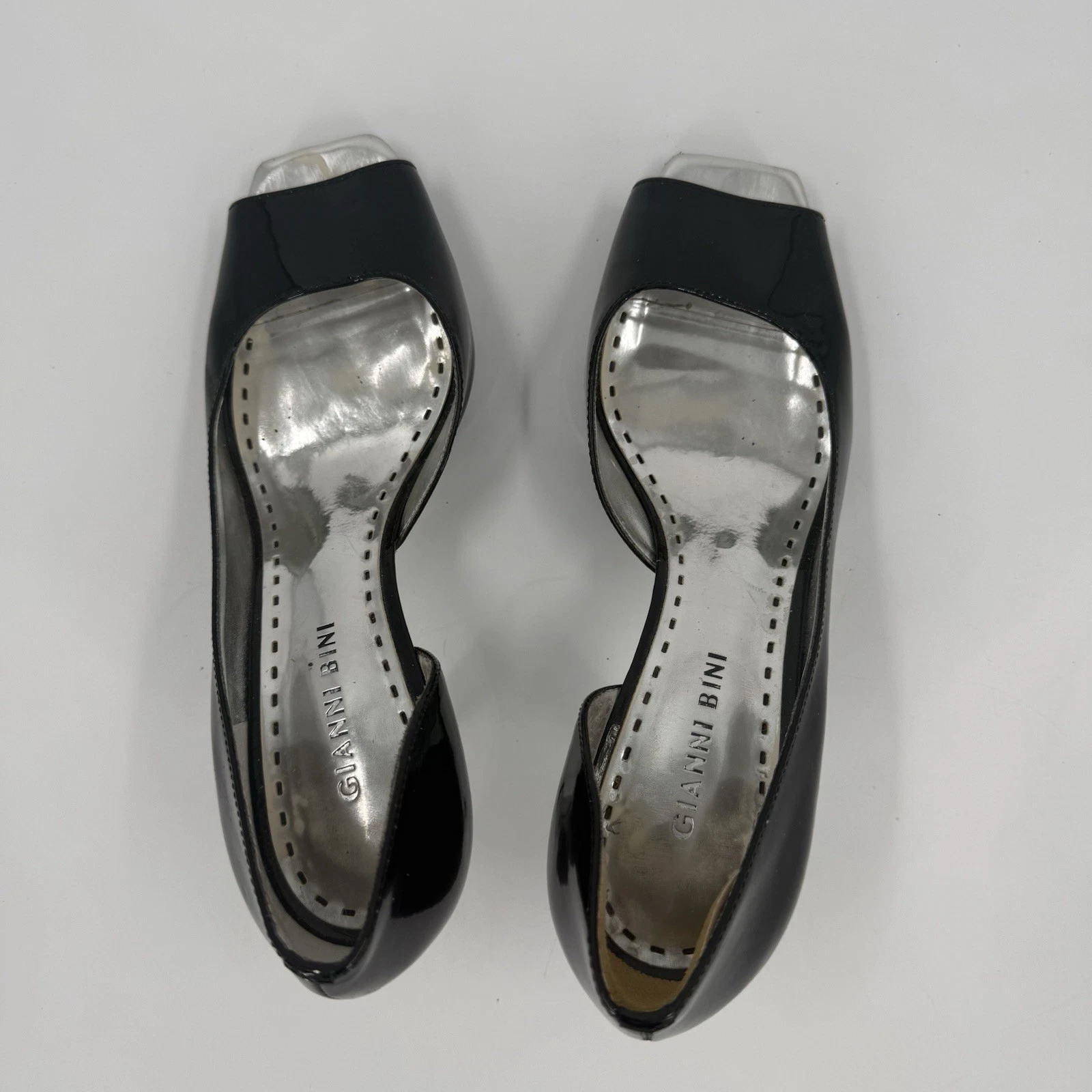 Gianni Bini 黑色漆皮露趾高跟鞋女式 7.5M 码高跟鞋-