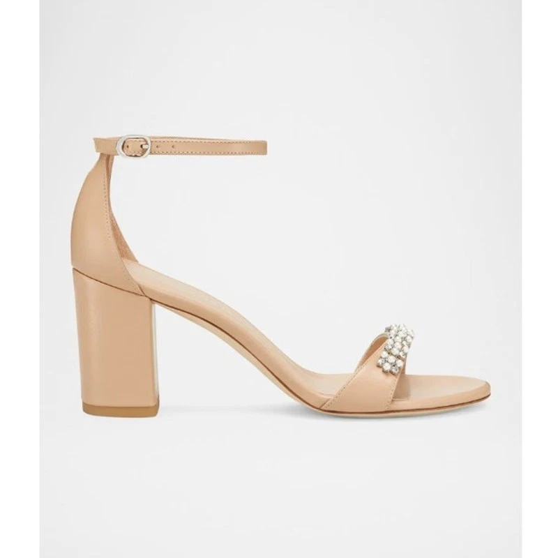 Stuart Weitzman 裸体主义者 Poppy Block 7 泵 Adobe 珍珠水晶 8.5 美国 预爱-