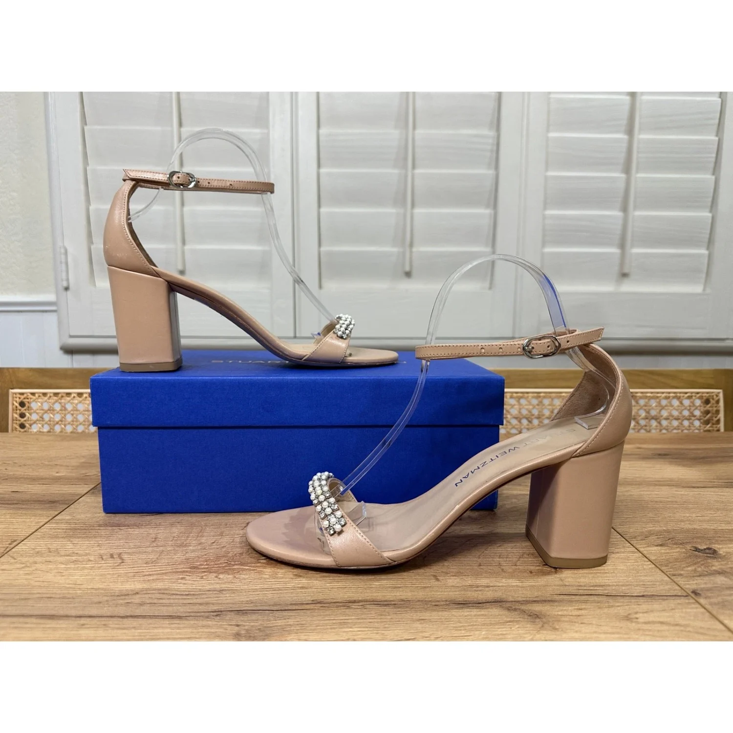 Stuart Weitzman 裸体主义者 Poppy Block 7 泵 Adobe 珍珠水晶 8.5 美国 预爱-