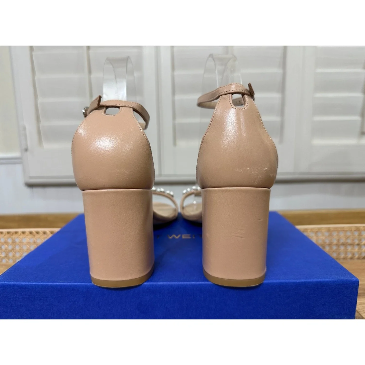 Stuart Weitzman 裸体主义者 Poppy Block 7 泵 Adobe 珍珠水晶 8.5 美国 预爱-