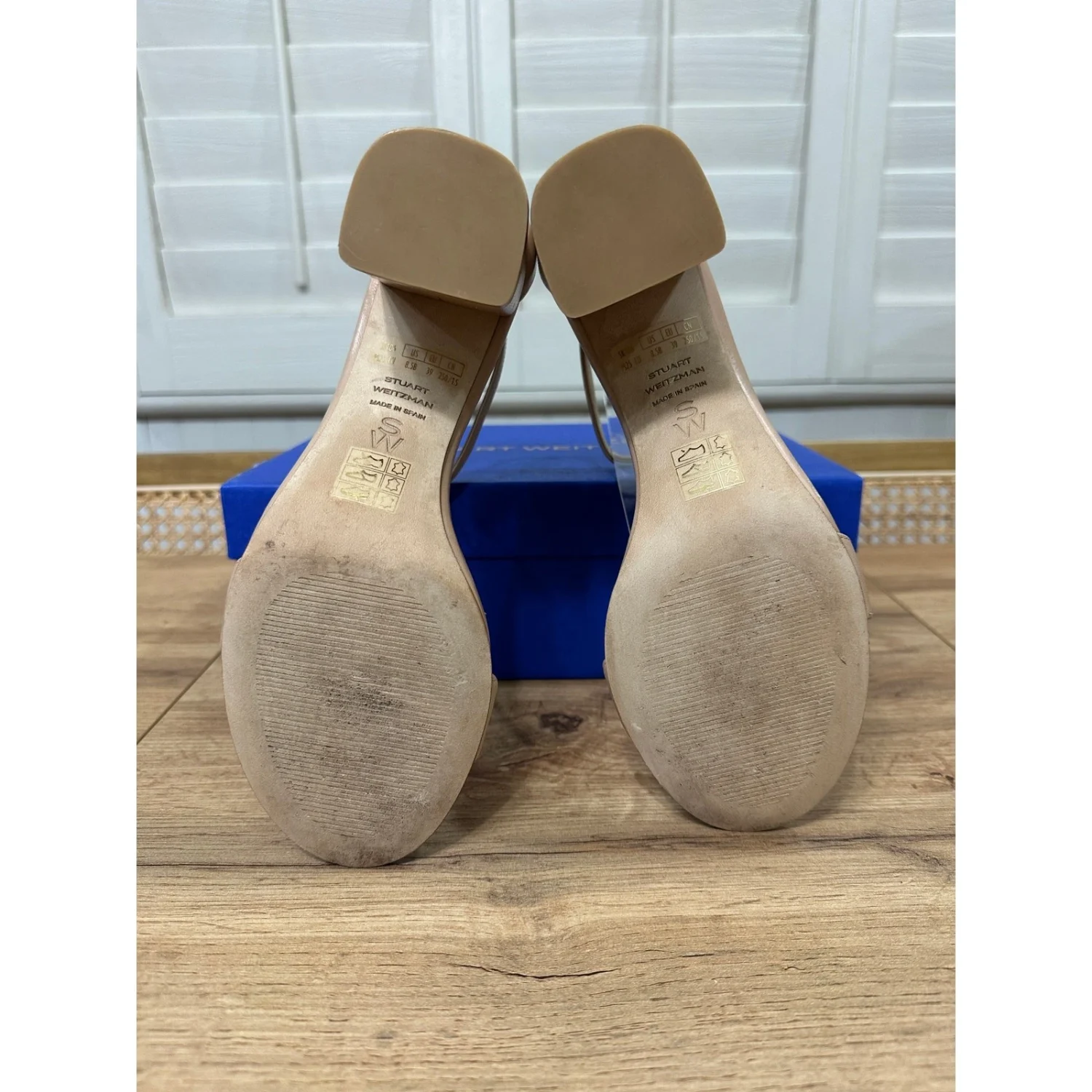 Stuart Weitzman 裸体主义者 Poppy Block 7 泵 Adobe 珍珠水晶 8.5 美国 预爱-