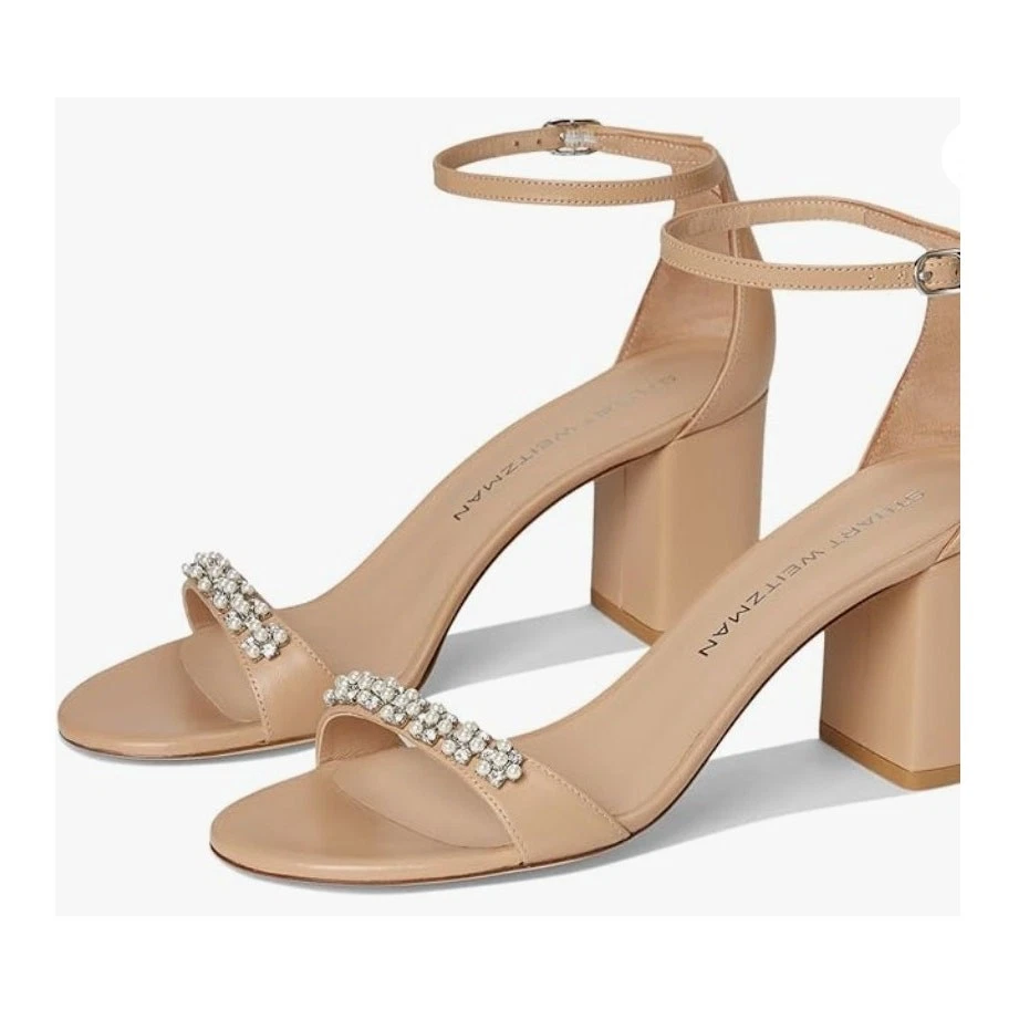 Stuart Weitzman 裸体主义者 Poppy Block 7 泵 Adobe 珍珠水晶 8.5 美国 预爱-