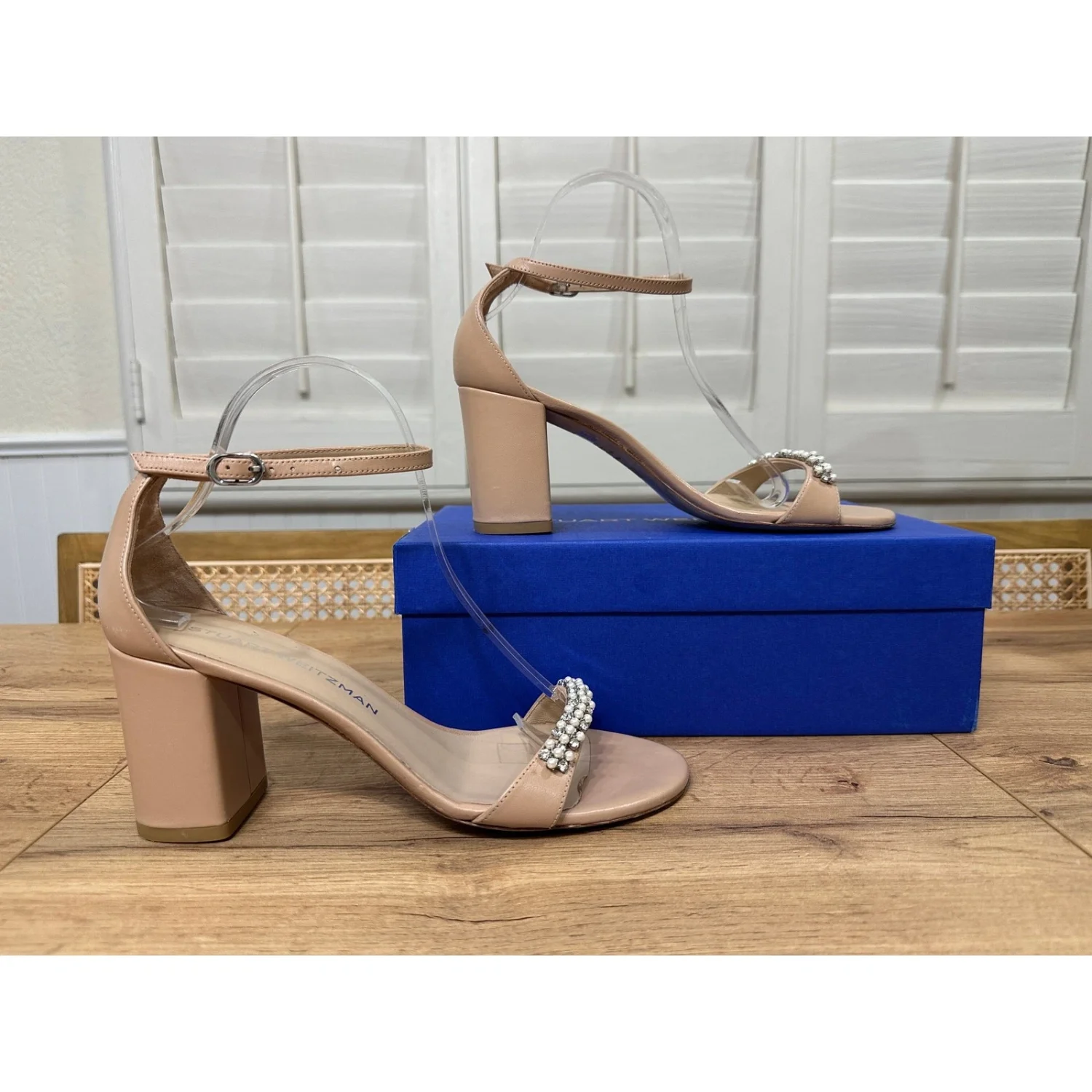 Stuart Weitzman 裸体主义者 Poppy Block 7 泵 Adobe 珍珠水晶 8.5 美国 预爱-
