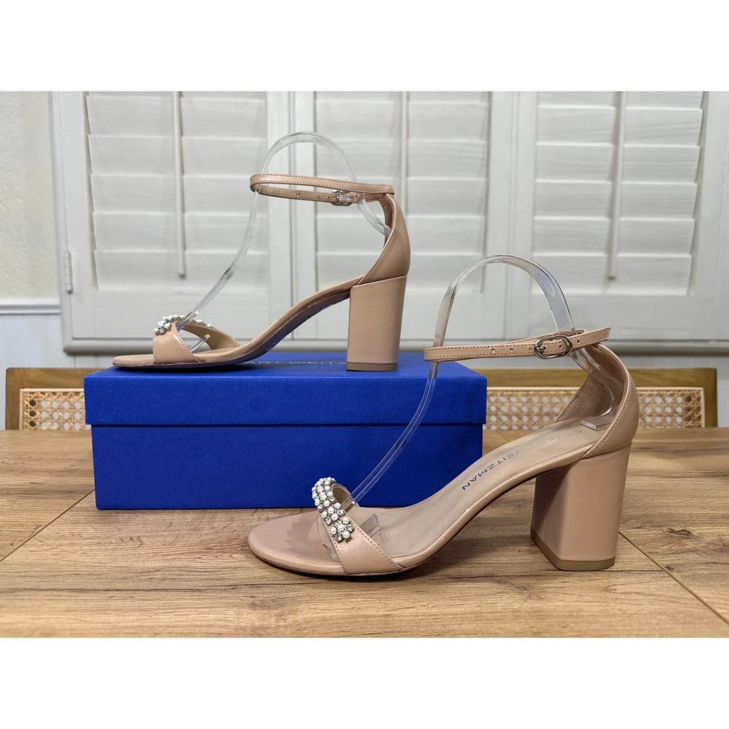 Stuart Weitzman 裸体主义者 Poppy Block 7 泵 Adobe 珍珠水晶 8.5 美国 预爱-