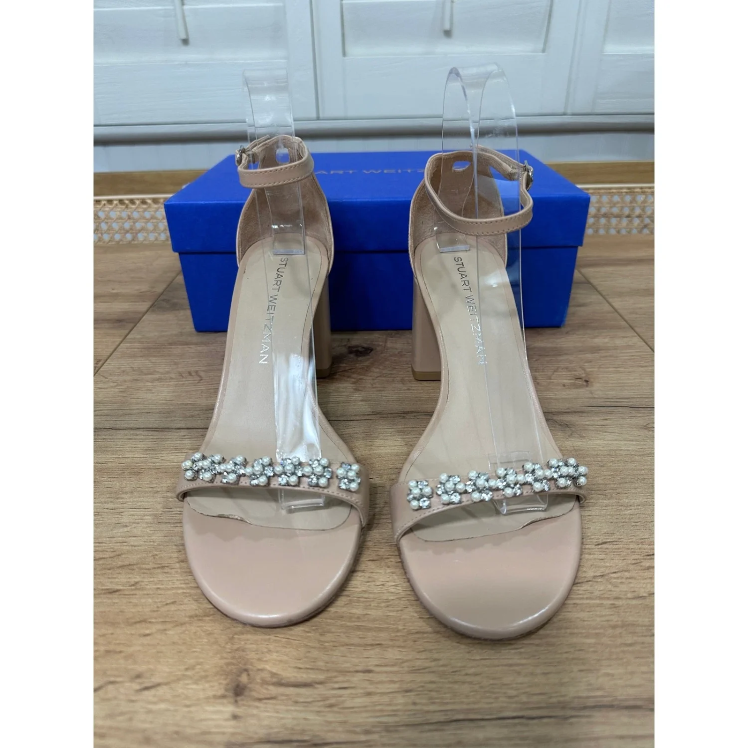 Stuart Weitzman 裸体主义者 Poppy Block 7 泵 Adobe 珍珠水晶 8.5 美国 预爱-