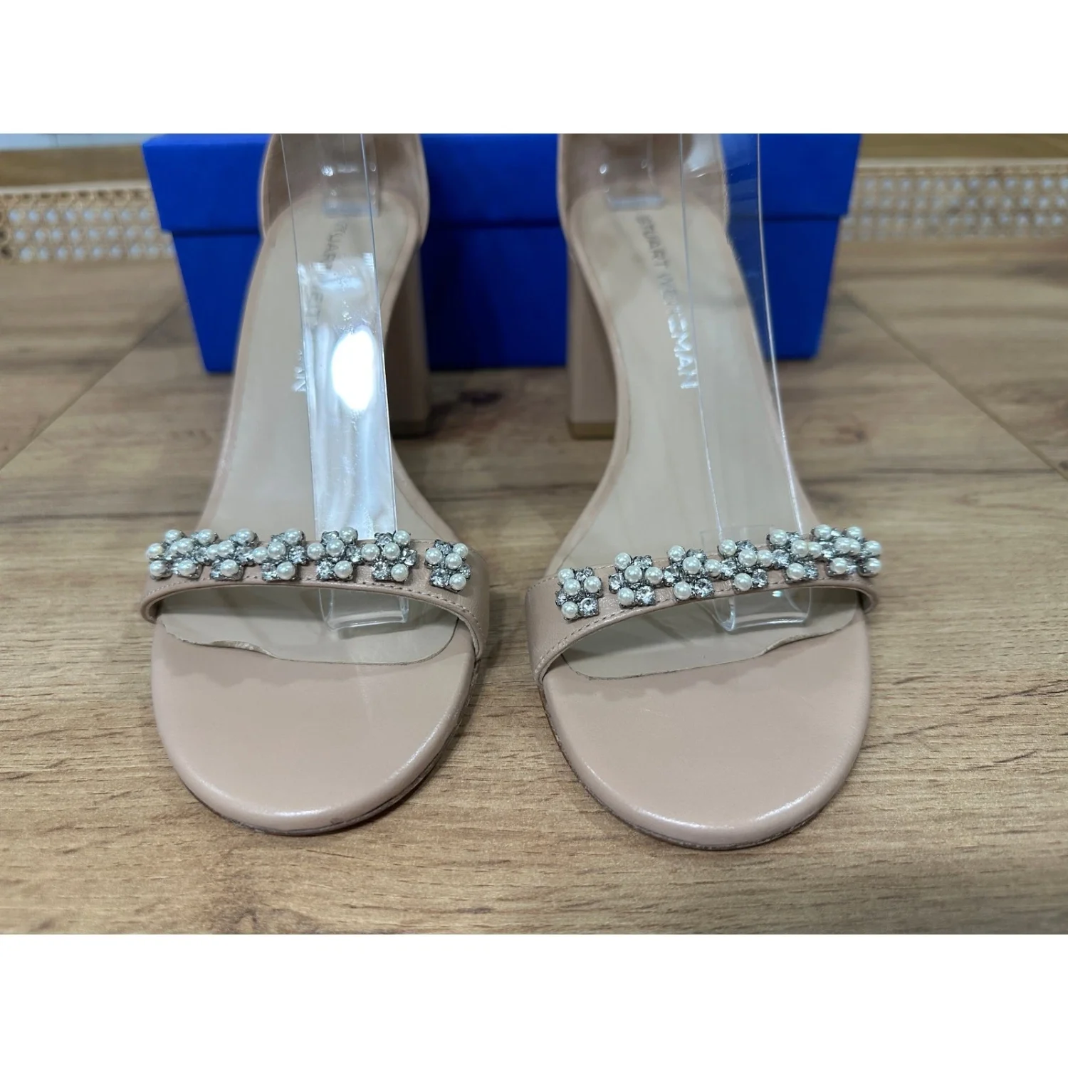 Stuart Weitzman 裸体主义者 Poppy Block 7 泵 Adobe 珍珠水晶 8.5 美国 预爱-