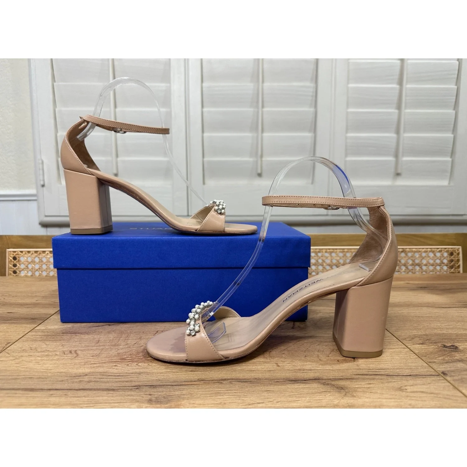 Stuart Weitzman 裸体主义者 Poppy Block 7 泵 Adobe 珍珠水晶 8.5 美国 预爱-