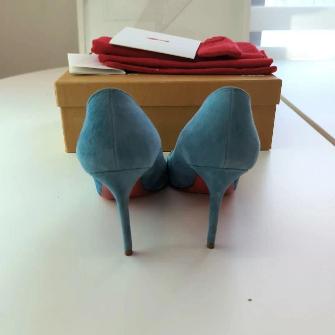Christian Louboutin Decollet 554 麂皮绒蓝色尖头高跟鞋 35-