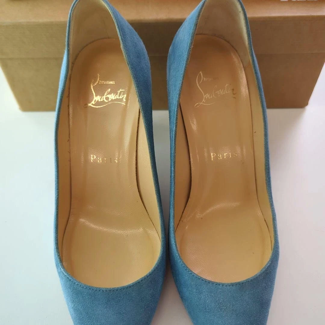 Christian Louboutin Decollet 554 麂皮绒蓝色尖头高跟鞋 35-