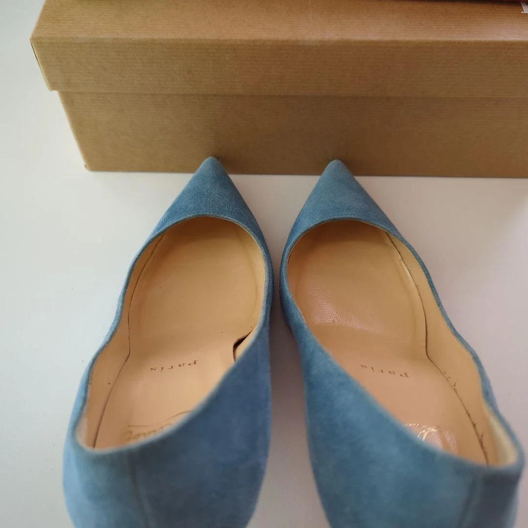 Christian Louboutin Decollet 554 麂皮绒蓝色尖头高跟鞋 35-