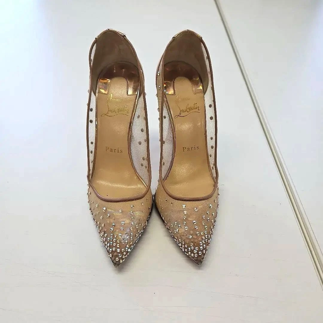 Christian Louboutin Strass 尖头网眼泵 36-