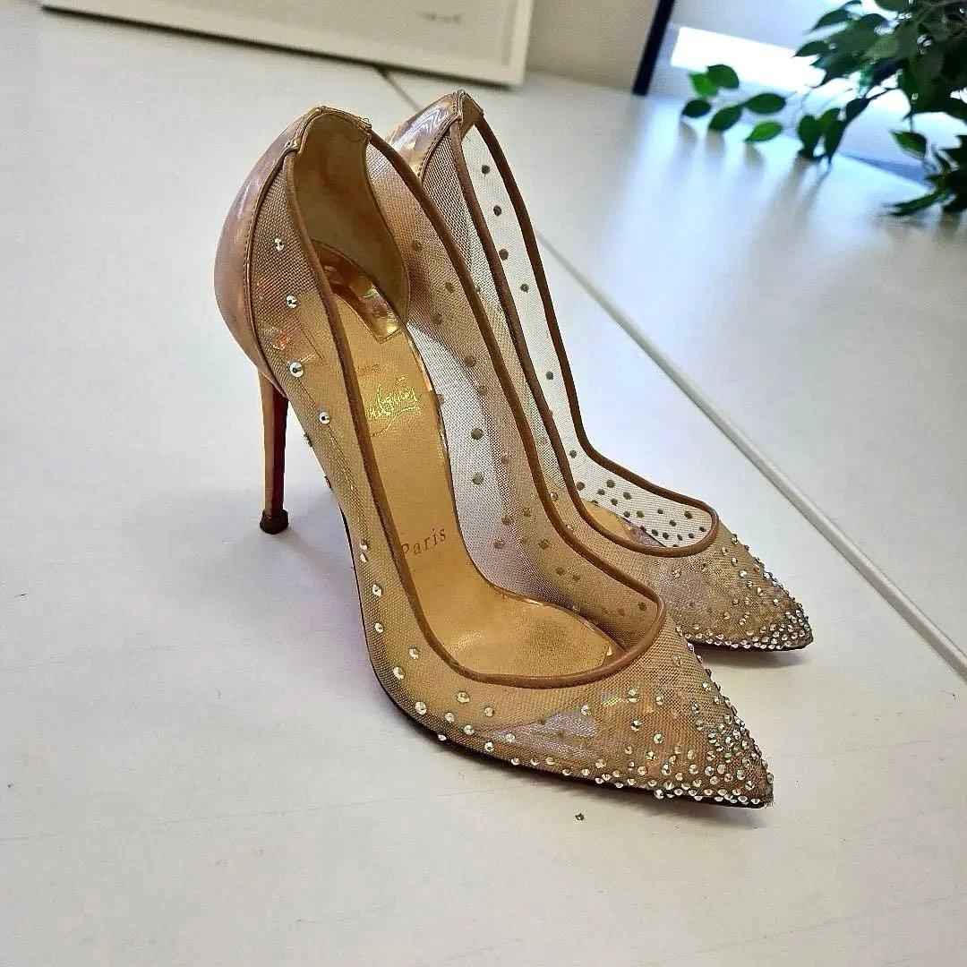 Christian Louboutin Strass 尖头网眼泵 36-