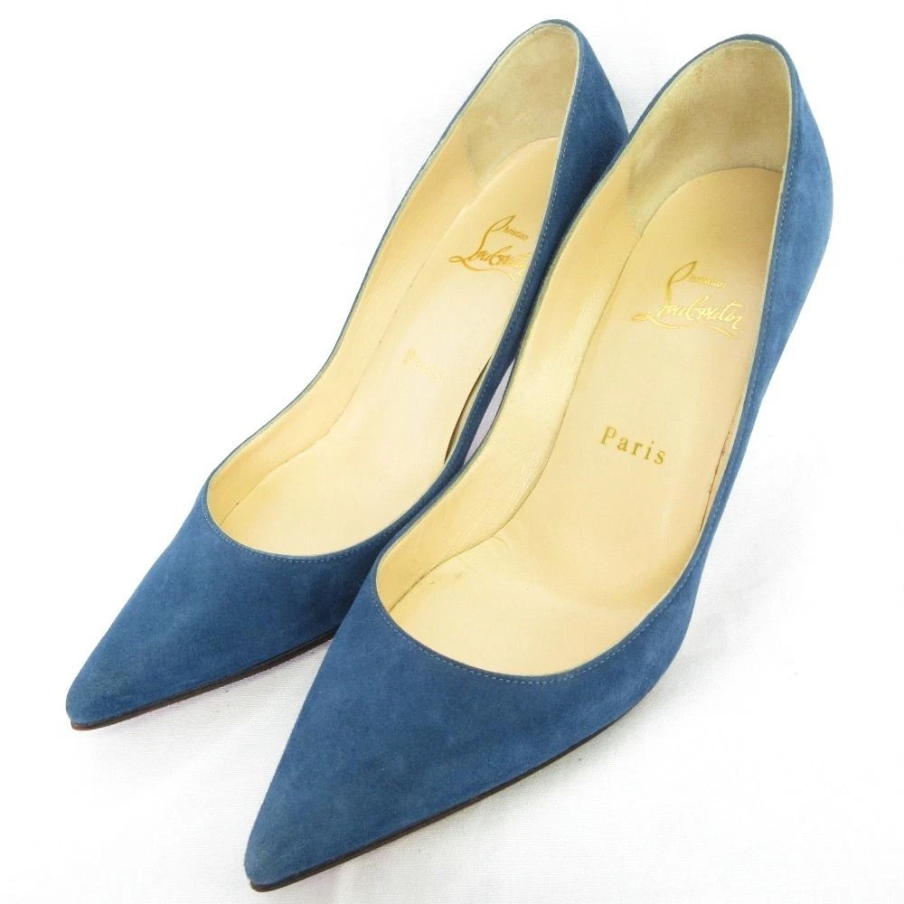 Christian Louboutin APOSTROPHY PUMP 85 麂皮绒尖头高跟鞋蓝色 36.5-