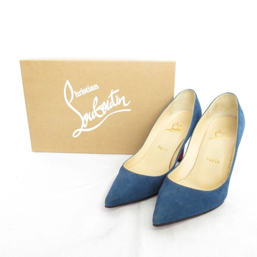 Christian Louboutin APOSTROPHY PUMP 85 麂皮绒尖头高跟鞋蓝色 36.5-