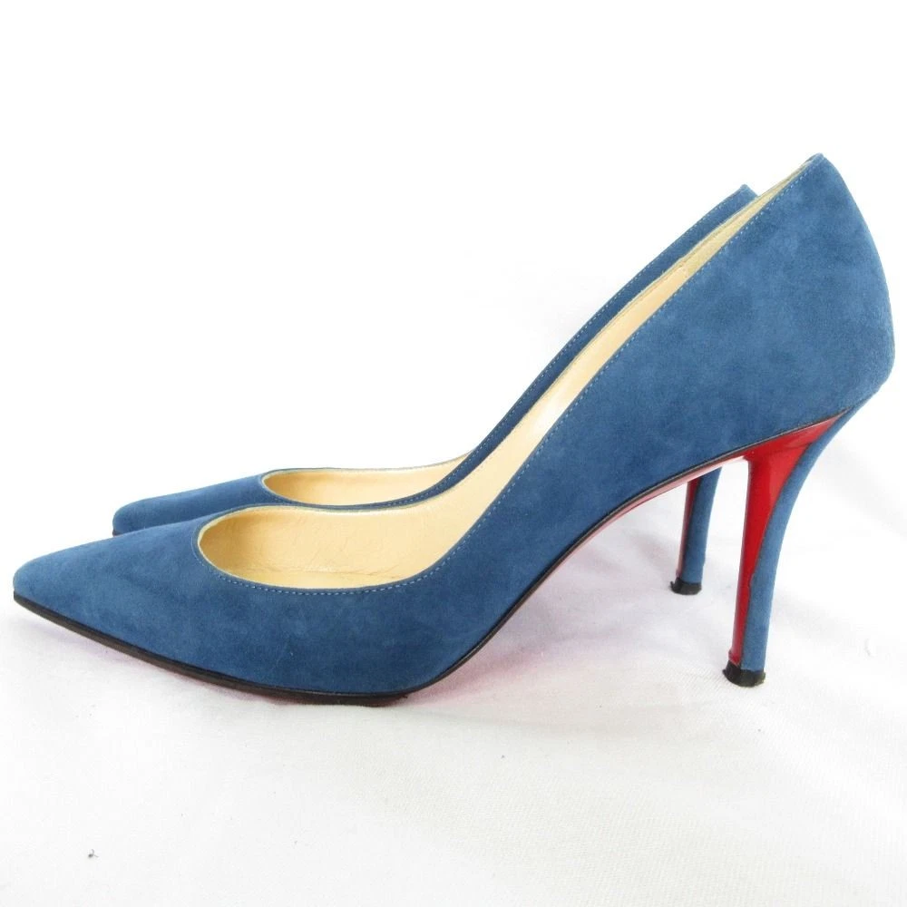 Christian Louboutin APOSTROPHY PUMP 85 麂皮绒尖头高跟鞋蓝色 36.5-