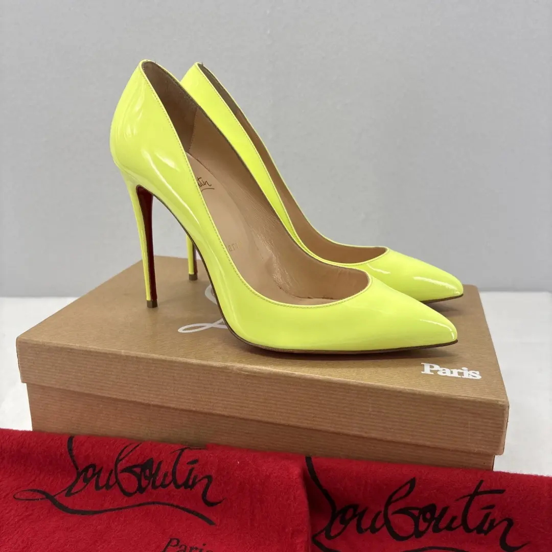 Christian Louboutin 高跟鞋 38.5 / 8.5 美国 Pigalle Follies 100 专利霓虹黄色-
