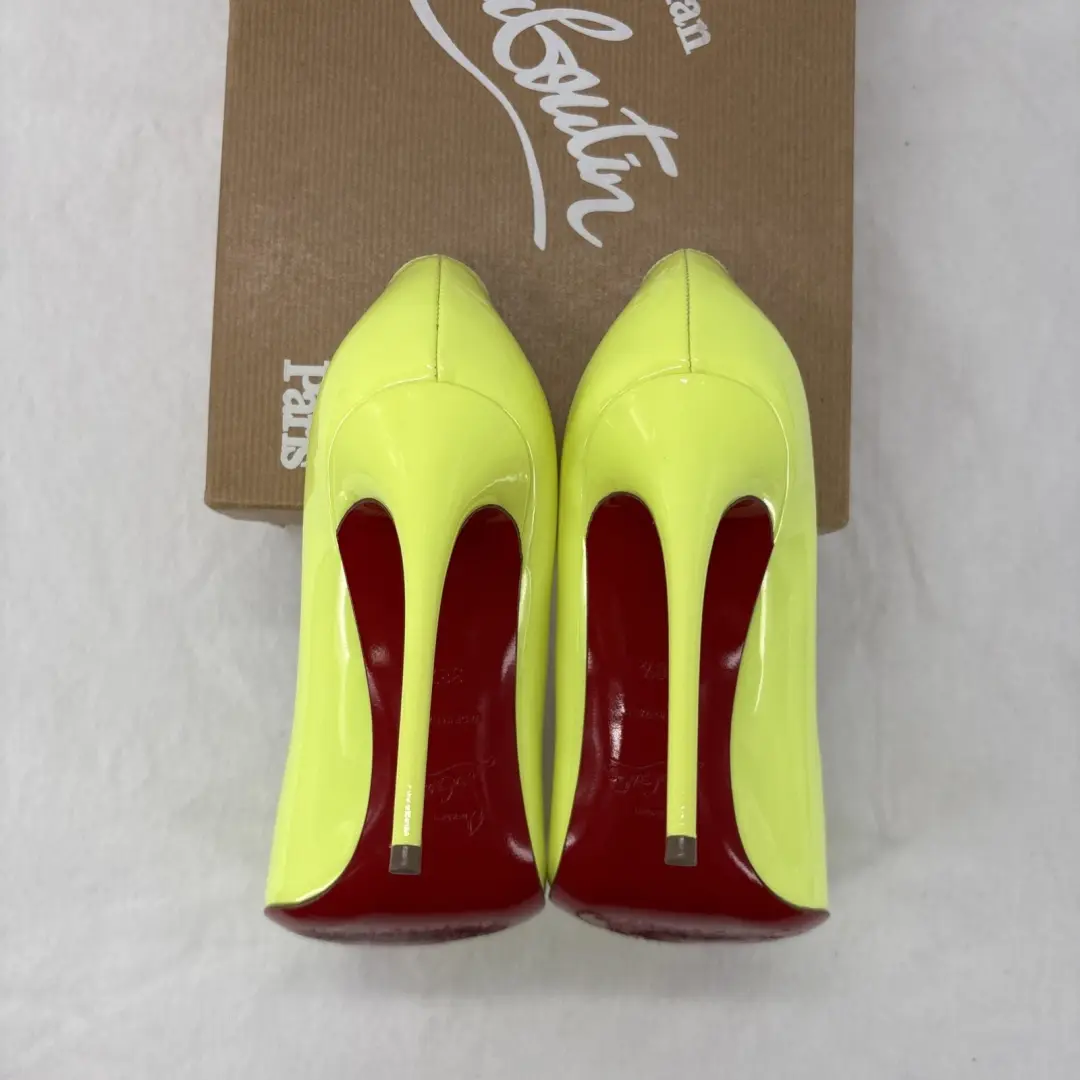 Christian Louboutin 高跟鞋 38.5 / 8.5 美国 Pigalle Follies 100 专利霓虹黄色-