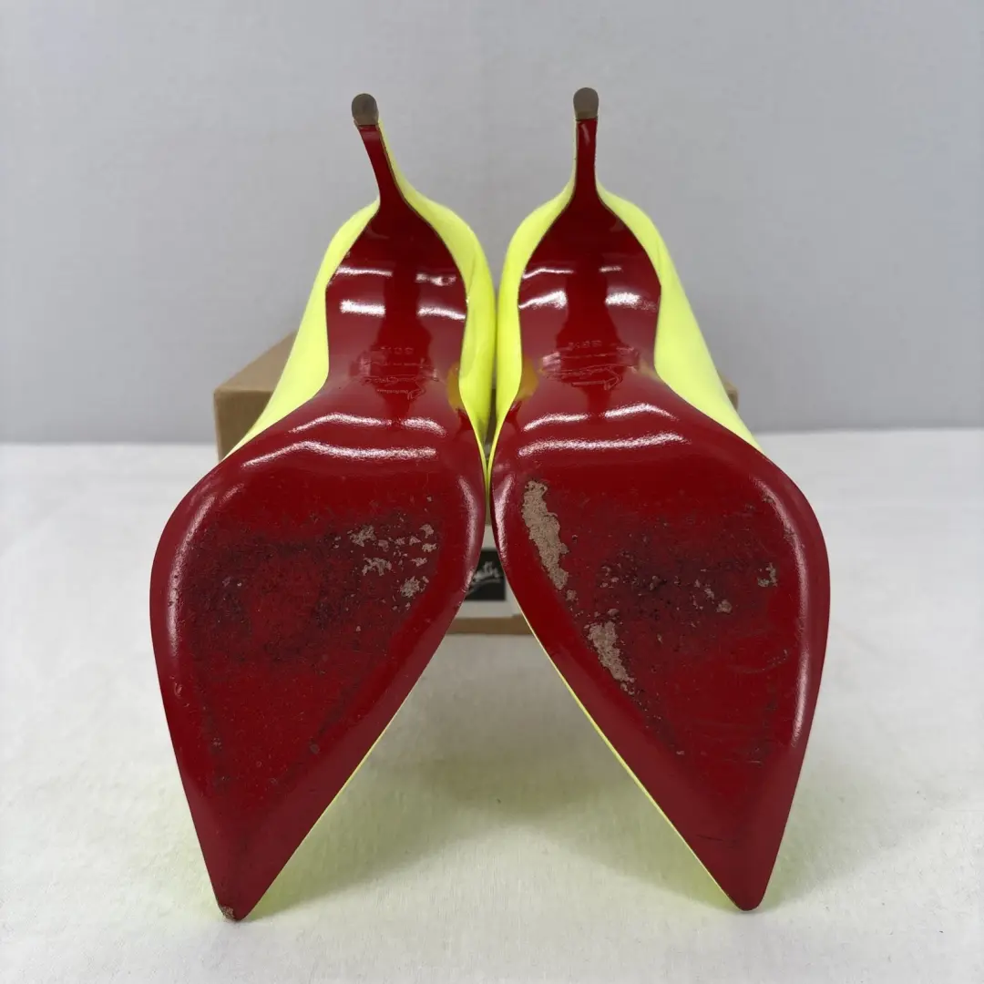 Christian Louboutin 高跟鞋 38.5 / 8.5 美国 Pigalle Follies 100 专利霓虹黄色-