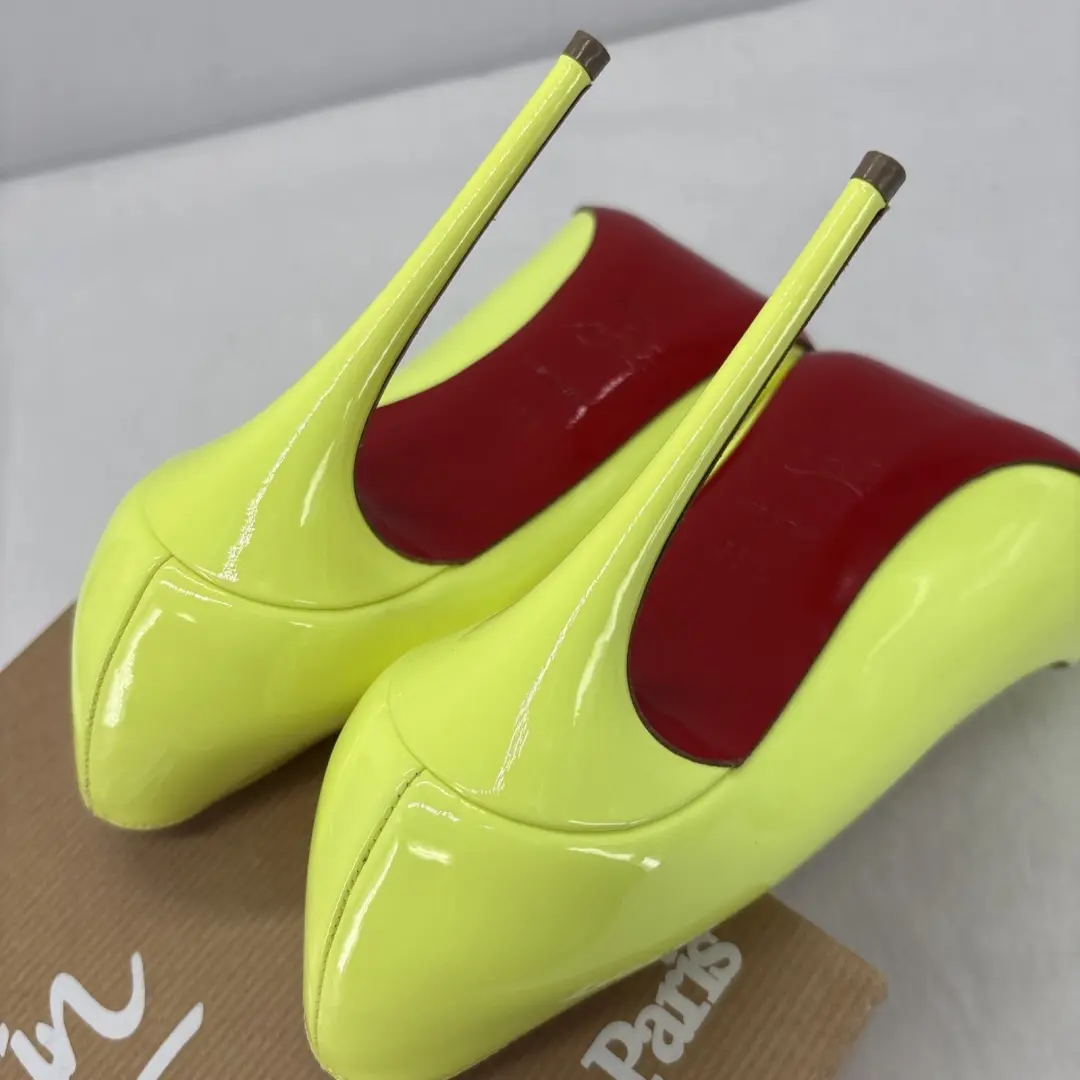 Christian Louboutin 高跟鞋 38.5 / 8.5 美国 Pigalle Follies 100 专利霓虹黄色-