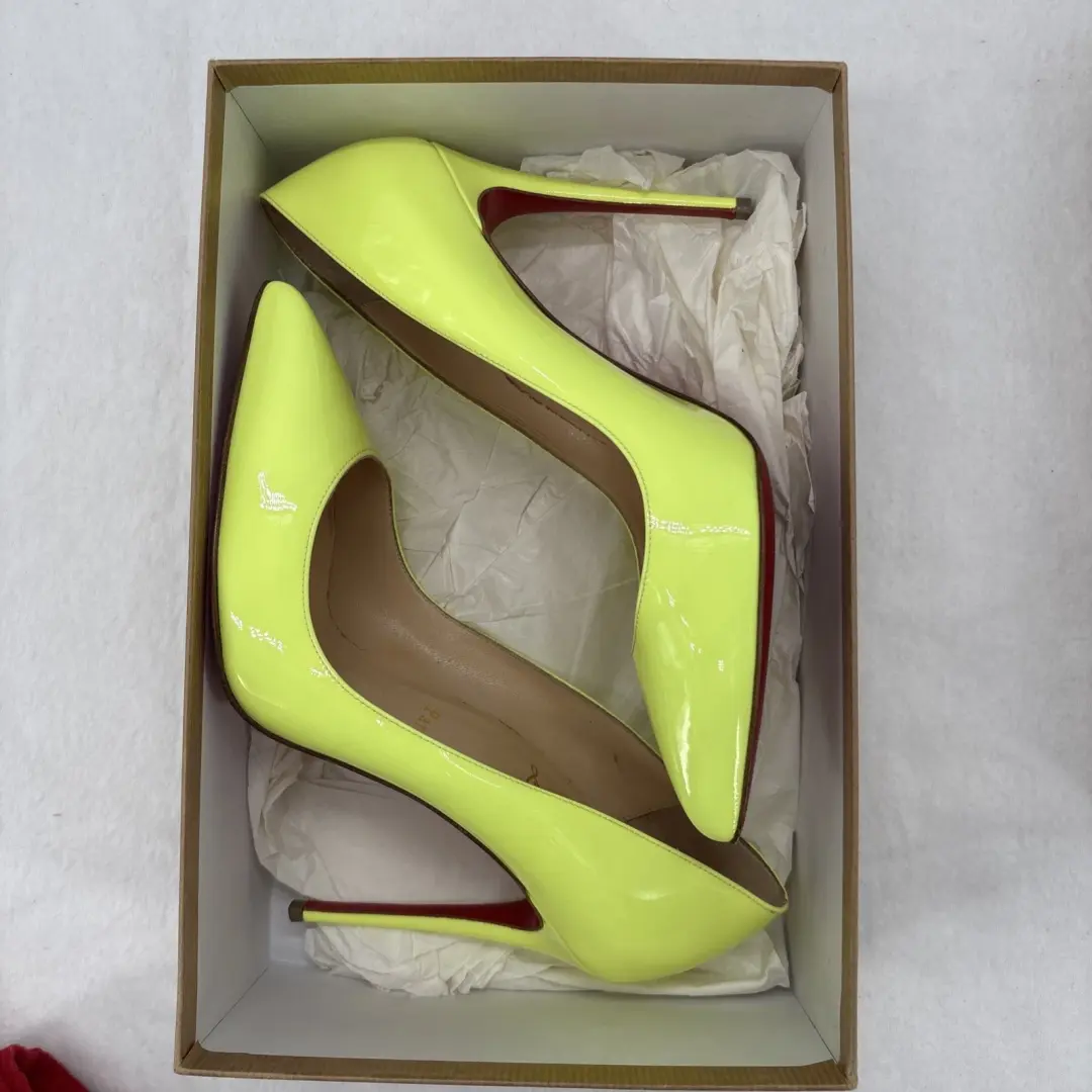 Christian Louboutin 高跟鞋 38.5 / 8.5 美国 Pigalle Follies 100 专利霓虹黄色-