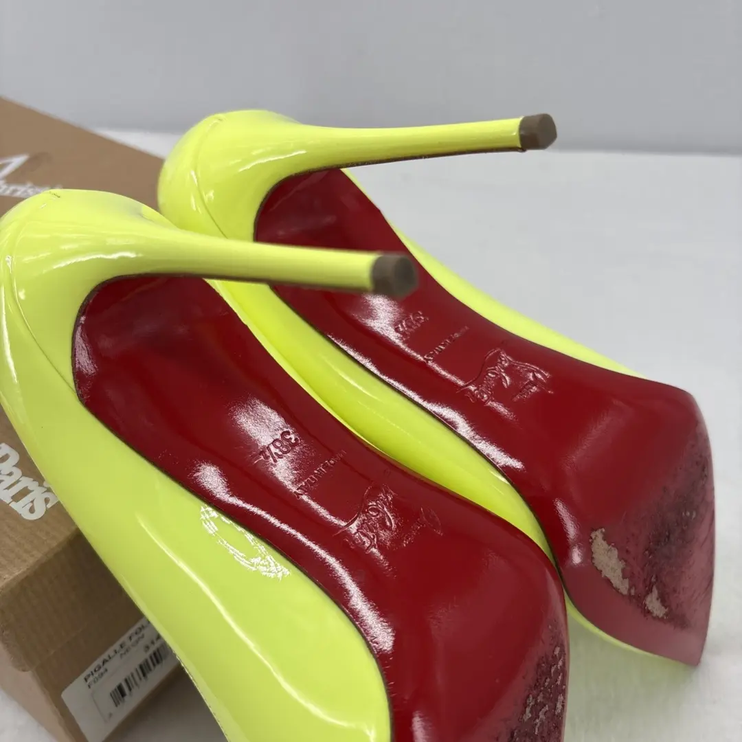 Christian Louboutin 高跟鞋 38.5 / 8.5 美国 Pigalle Follies 100 专利霓虹黄色-
