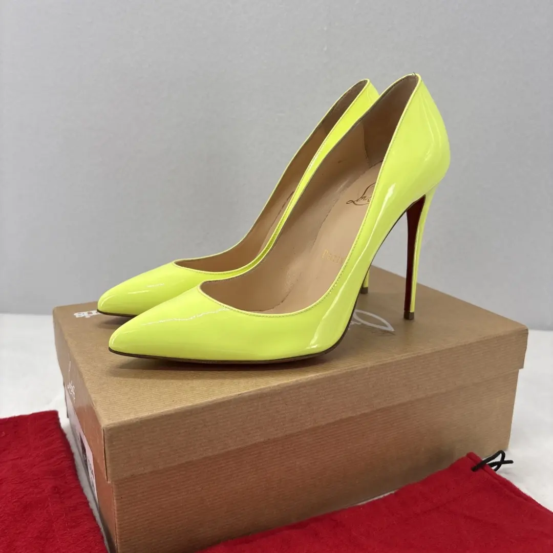 Christian Louboutin 高跟鞋 38.5 / 8.5 美国 Pigalle Follies 100 专利霓虹黄色-
