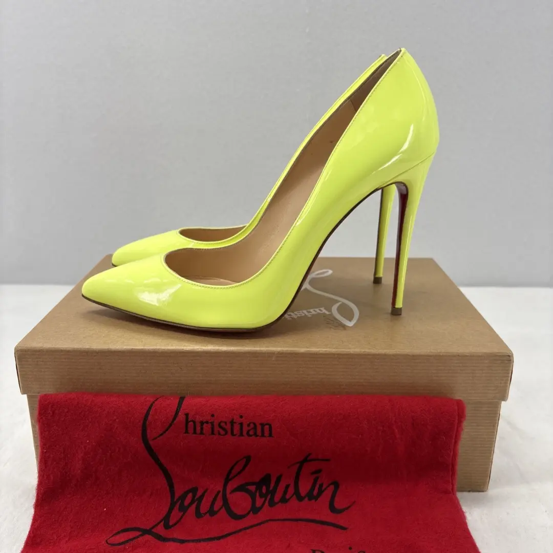 Christian Louboutin 高跟鞋 38.5 / 8.5 美国 Pigalle Follies 100 专利霓虹黄色-