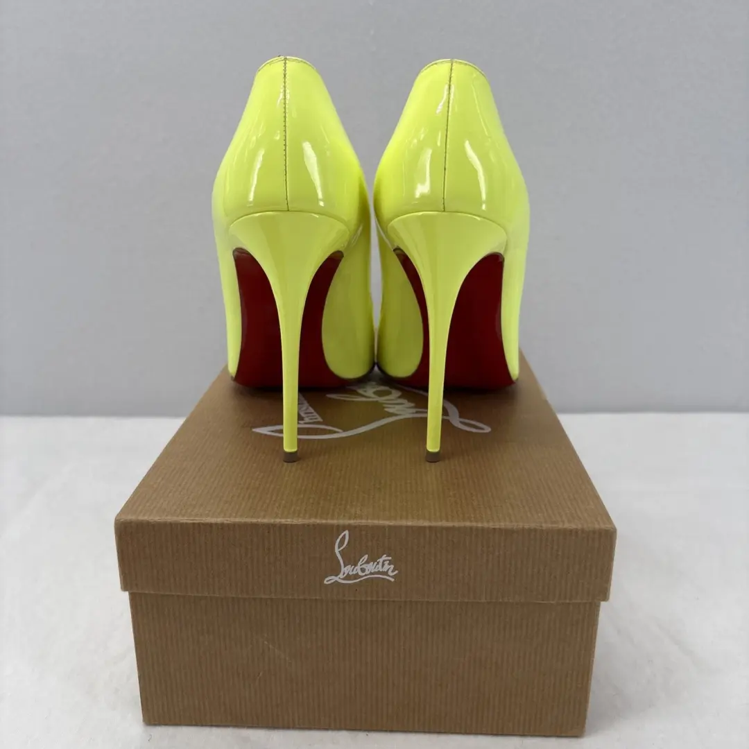 Christian Louboutin 高跟鞋 38.5 / 8.5 美国 Pigalle Follies 100 专利霓虹黄色-