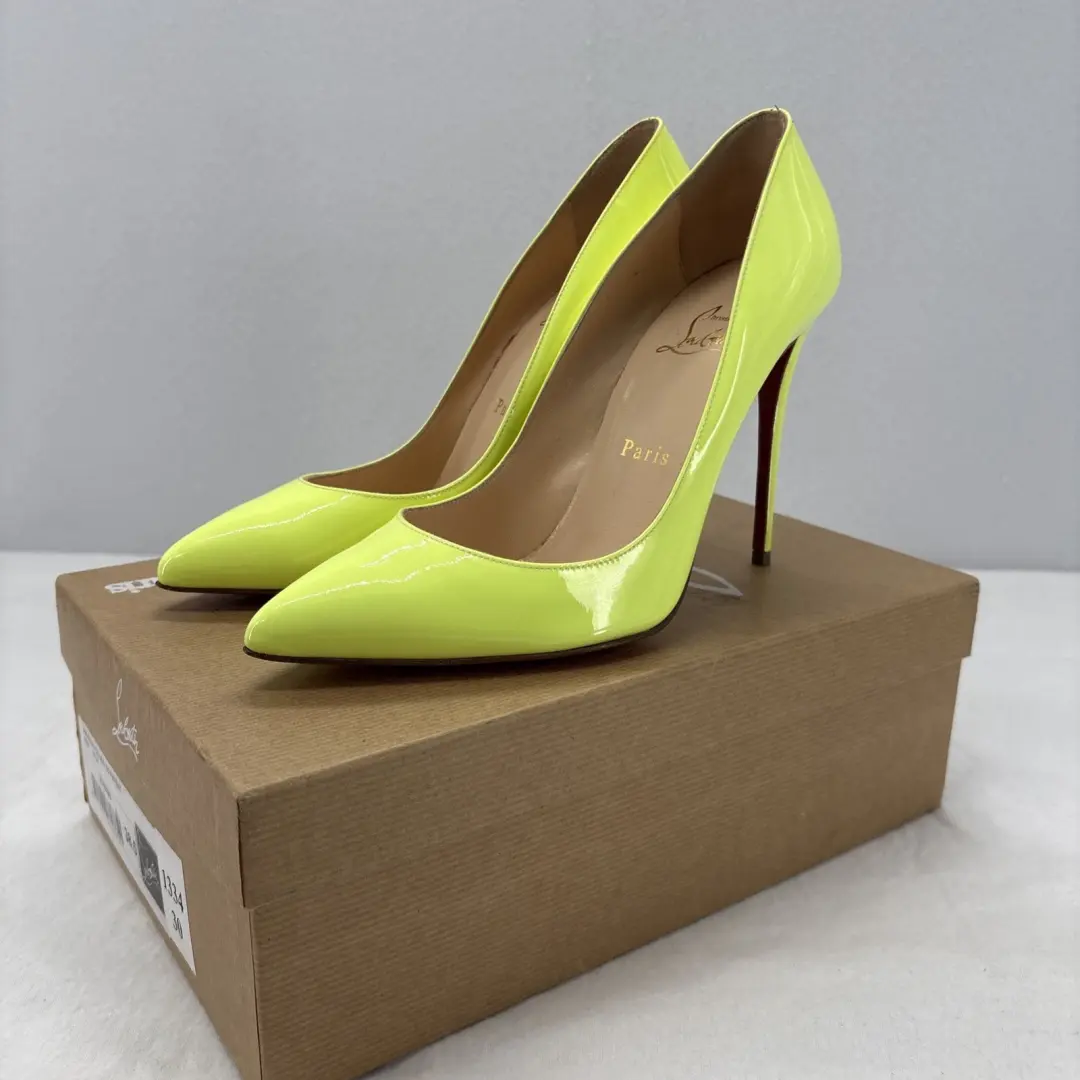 Christian Louboutin 高跟鞋 38.5 / 8.5 美国 Pigalle Follies 100 专利霓虹黄色-