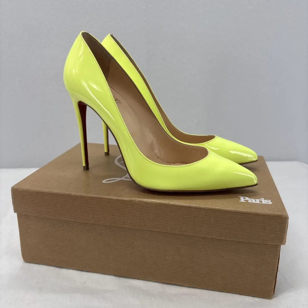 Christian Louboutin 高跟鞋 38.5 / 8.5 美国 Pigalle Follies 100 专利霓虹黄色-