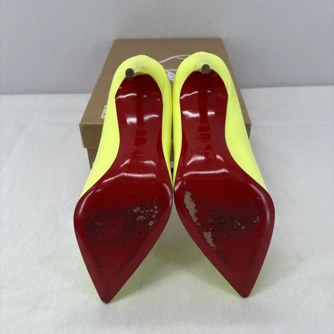 Christian Louboutin 高跟鞋 38.5 / 8.5 美国 Pigalle Follies 100 专利霓虹黄色-