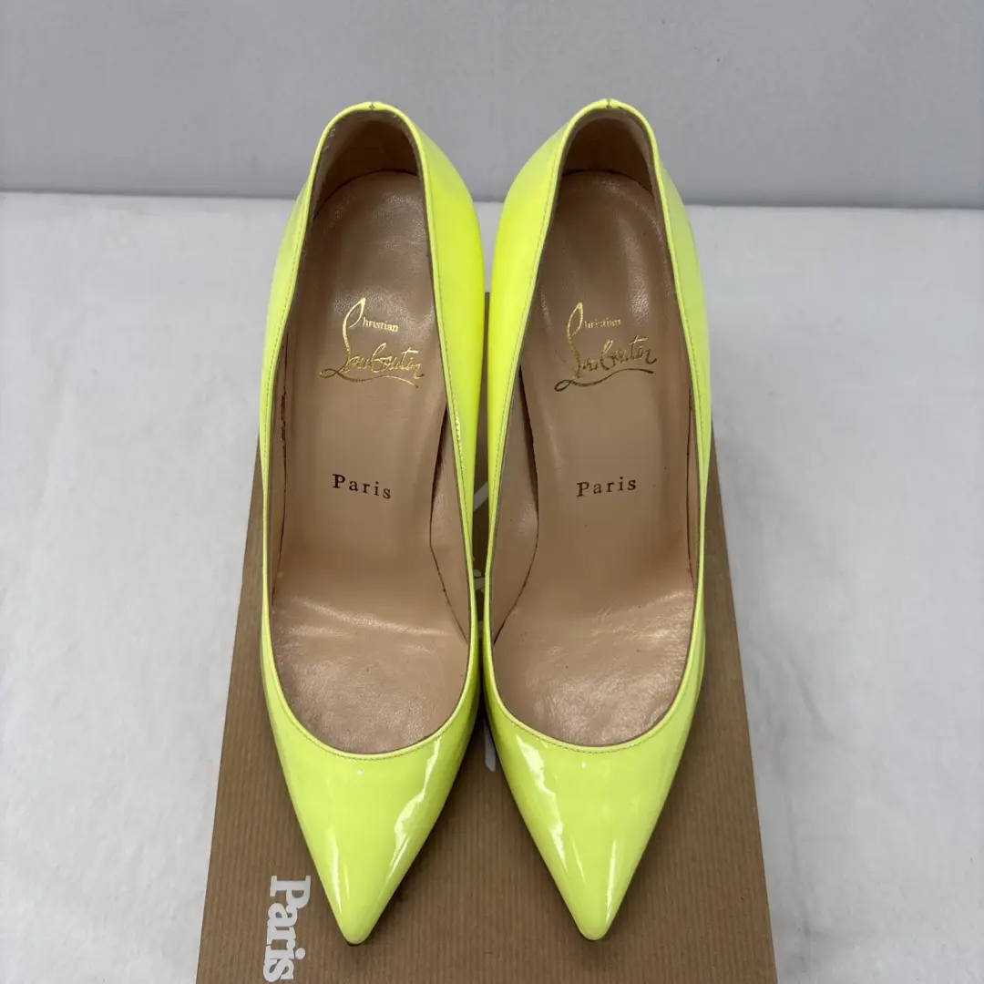 Christian Louboutin 高跟鞋 38.5 / 8.5 美国 Pigalle Follies 100 专利霓虹黄色-