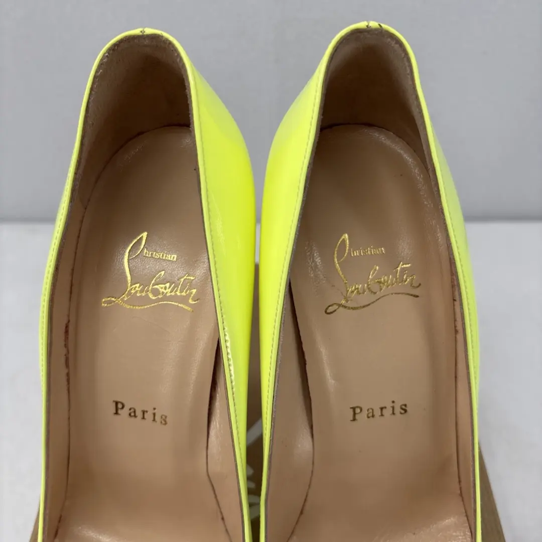Christian Louboutin 高跟鞋 38.5 / 8.5 美国 Pigalle Follies 100 专利霓虹黄色-