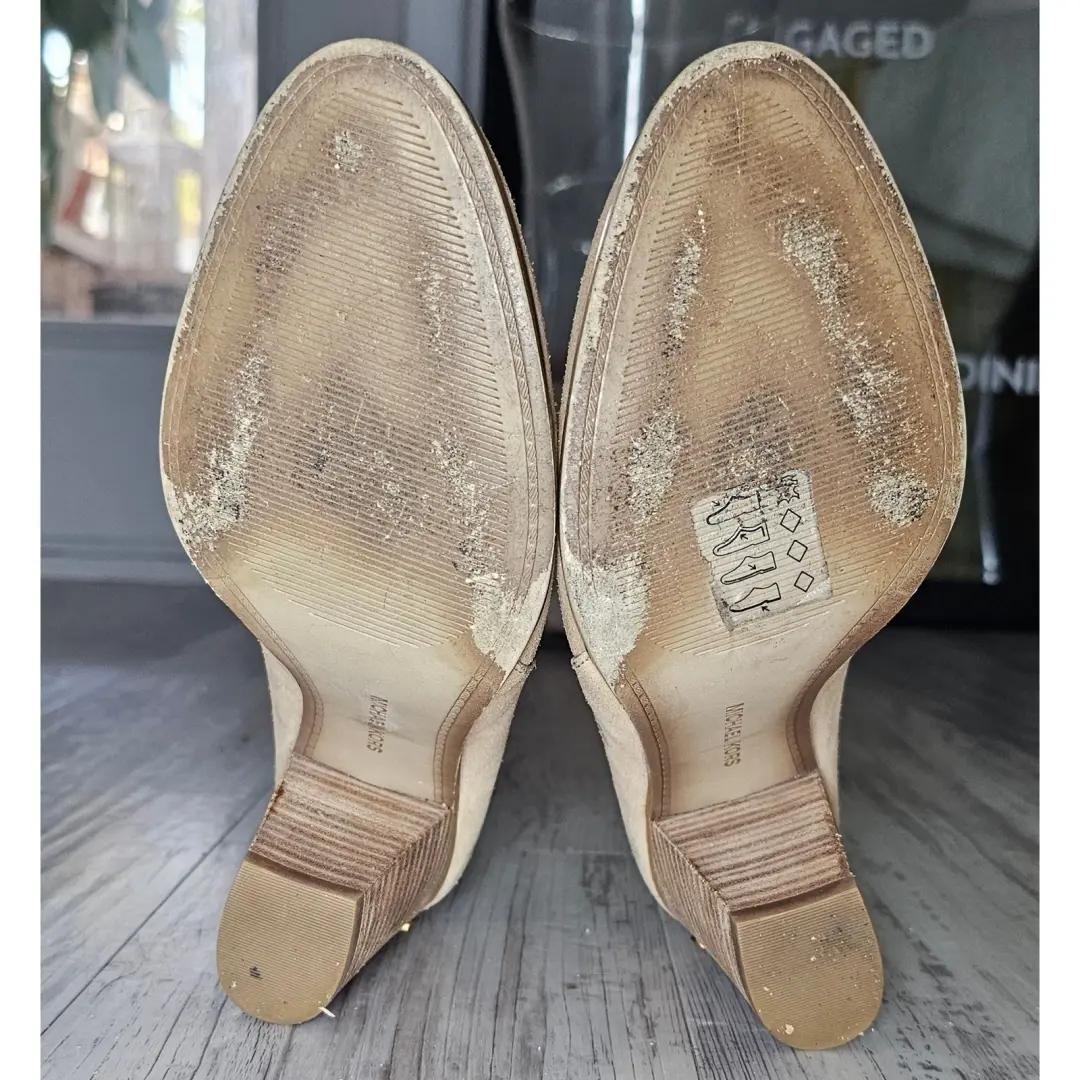 Michael Kors 棕褐色麂皮绒粗跟穆勒鞋踝靴女式 8M-