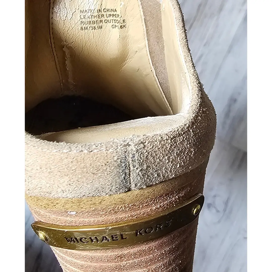 Michael Kors 棕褐色麂皮绒粗跟穆勒鞋踝靴女式 8M-