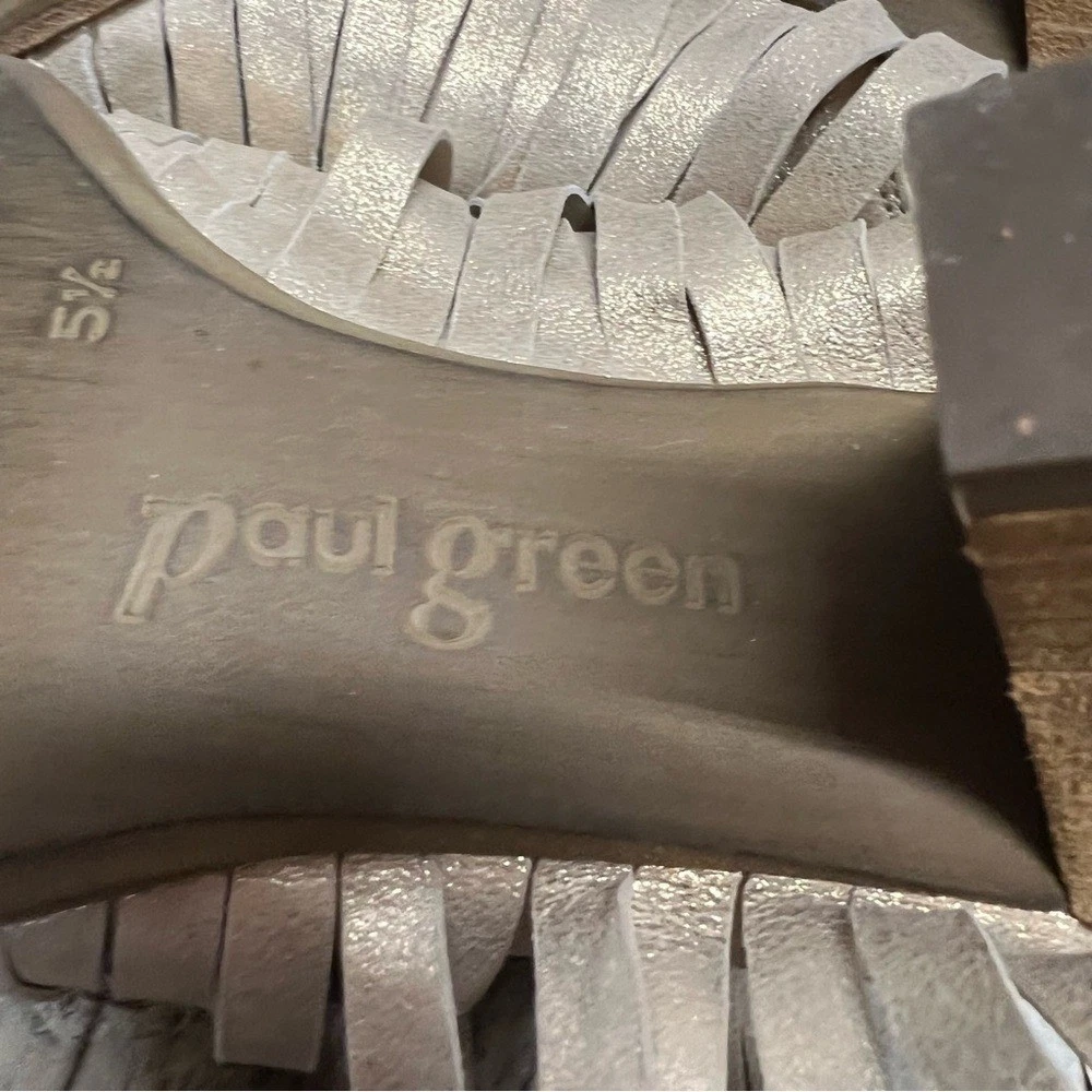 Paul 绿色金色金属皮革绑带粗跟露趾穆勒鞋 5.5 码-