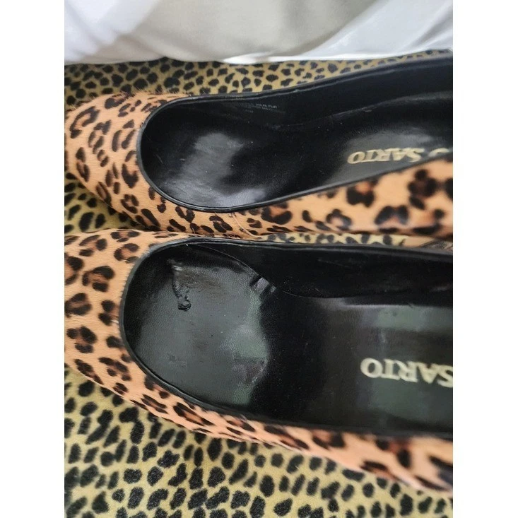 Franco Sarto 那不勒斯泵 豹纹 动物 黑色 棕色 皮革 真毛皮 圆形 8.5 米-