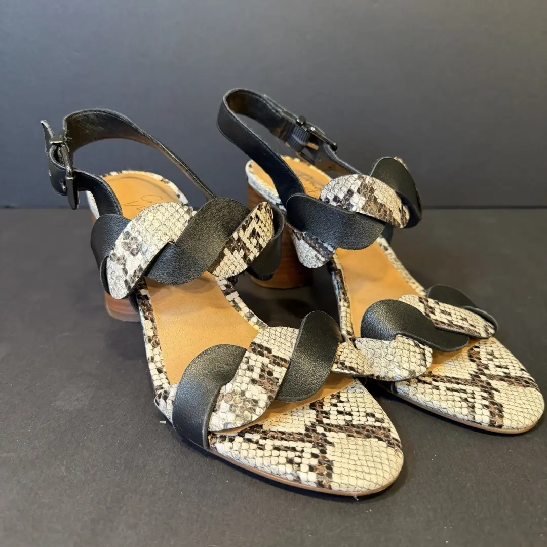 Crown Vintage Varenka Snakeskin Block Heel Slingback Sandal Size 7